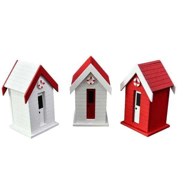 Strandhaus rot/weiss 7,5x12,5x6,5cm, Pappel - Kidis Art