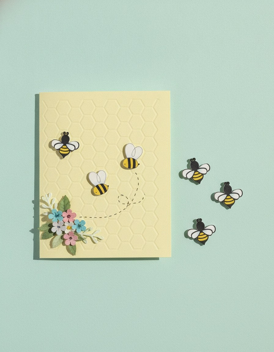 Streuteile Bienen, 8St Holz sortiert, 3,7x4,2x0,1cm - Kidis Art