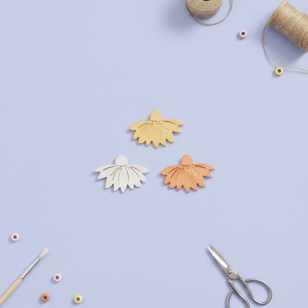 Streuteile Blumen,3x2cm, 12St. Holz, gelb-orange mix, FSC - Kidis Art