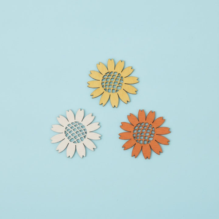 Streuteile Blumen, 4cm, 9St. Holz, gelb-orange mix, FSC - Kidis Art