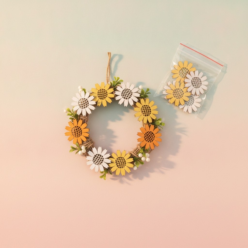 Streuteile Blumen, 4cm, 9St. Holz, gelb-orange mix, FSC - Kidis Art