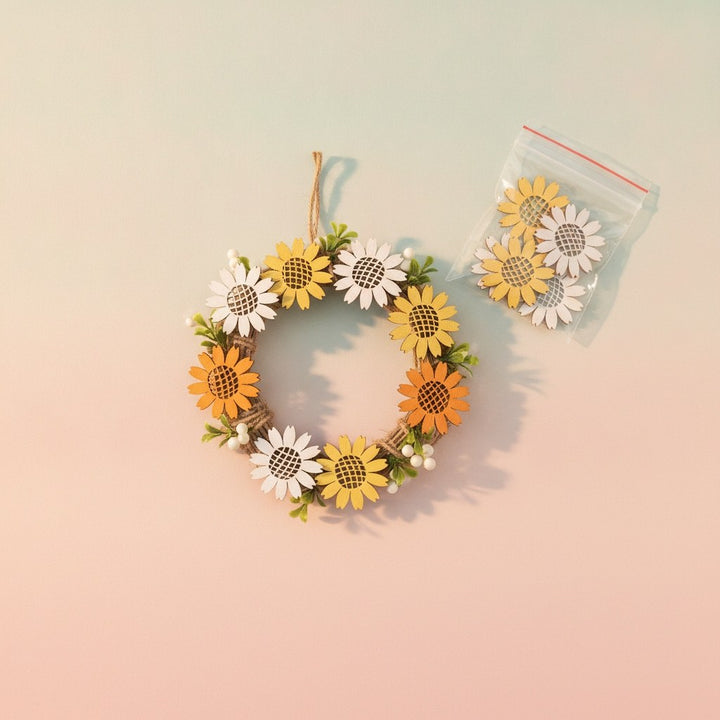 Streuteile Blumen, 4cm, 9St. Holz, gelb-orange mix, FSC - Kidis Art