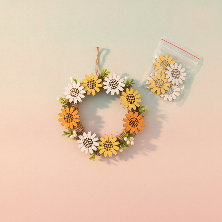 Streuteile Blumen, 4cm, 9St. Holz, gelb-orange mix, FSC - Kidis Art