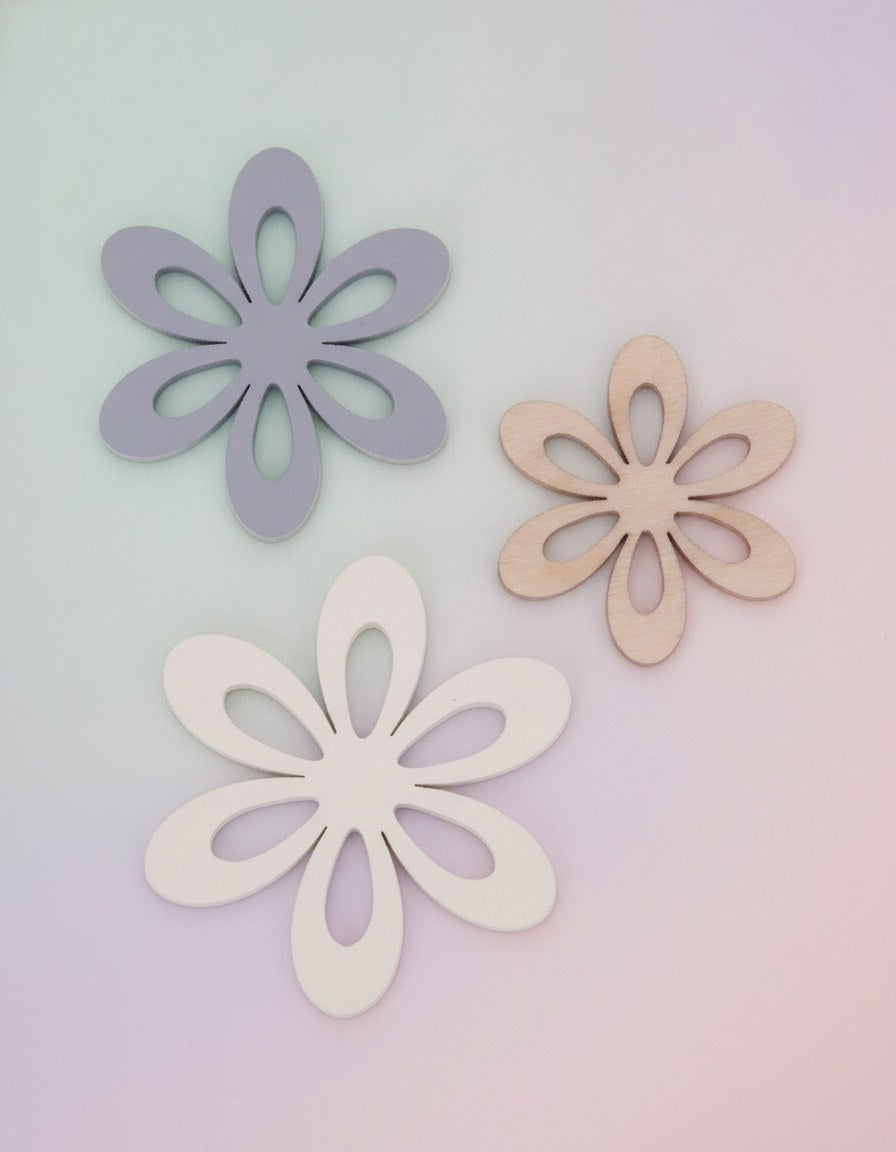 Streuteile Blumen Holz 9St, blau, weiss, natur mix 3-4cm - Kidis Art