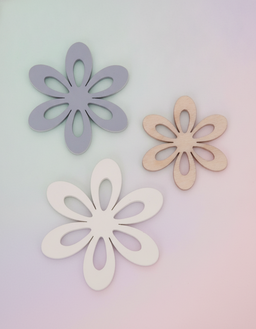 Streuteile Blumen Holz 9St, blau, weiss, natur mix 3-4cm - Kidis Art
