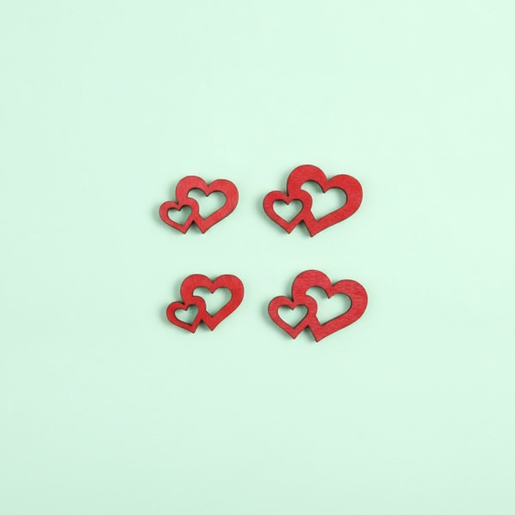 Streuteile Doppelherz, 2,5x3cm 14St, Holz, rot, FSC - Kidis Art