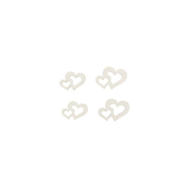 Streuteile Doppelherz, 2,5x3cm 14St, Holz, weiss, FSC - Kidis Art