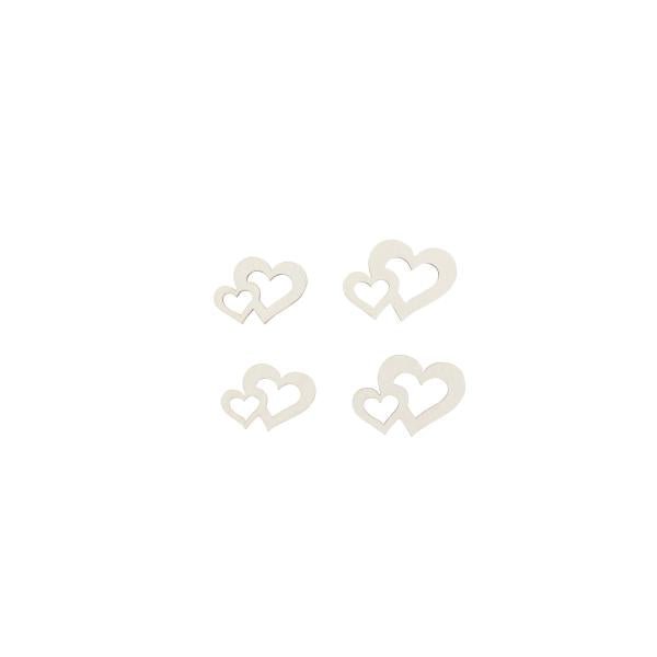 Streuteile Doppelherz, 2,5x3cm 14St, Holz, weiss, FSC - Kidis Art