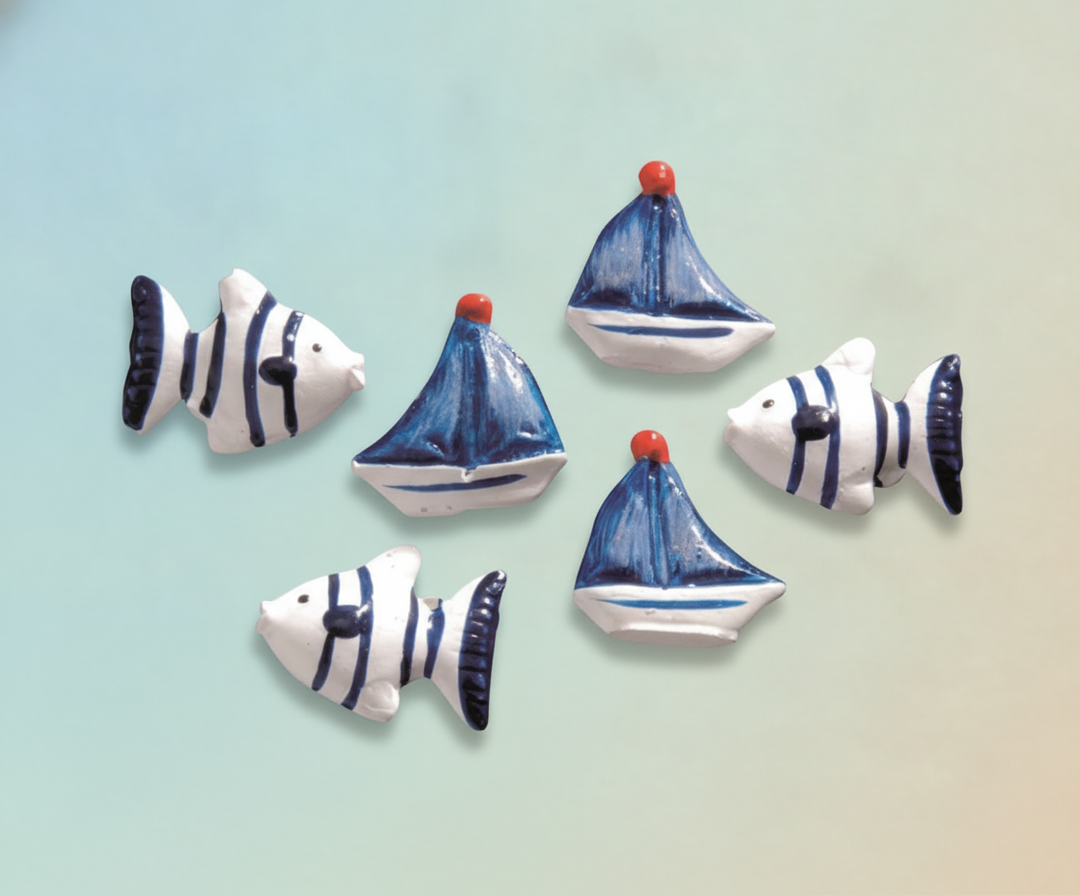 Streuteile Fische/Schiffe 6St blau/weiß - ca.2,5cm - Kidis Art