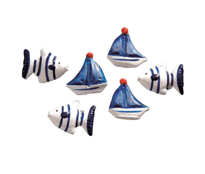 Streuteile Fische/Schiffe 6St blau/weiß - ca.2,5cm - Kidis Art