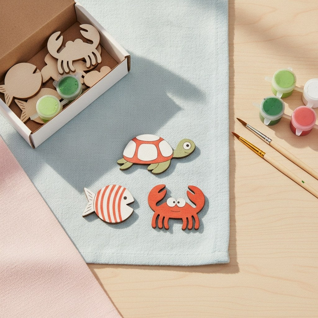 Streuteile Meerrestiere mix Holz, 9St. 5x2,5 + 3,5x3cm - Kidis Art
