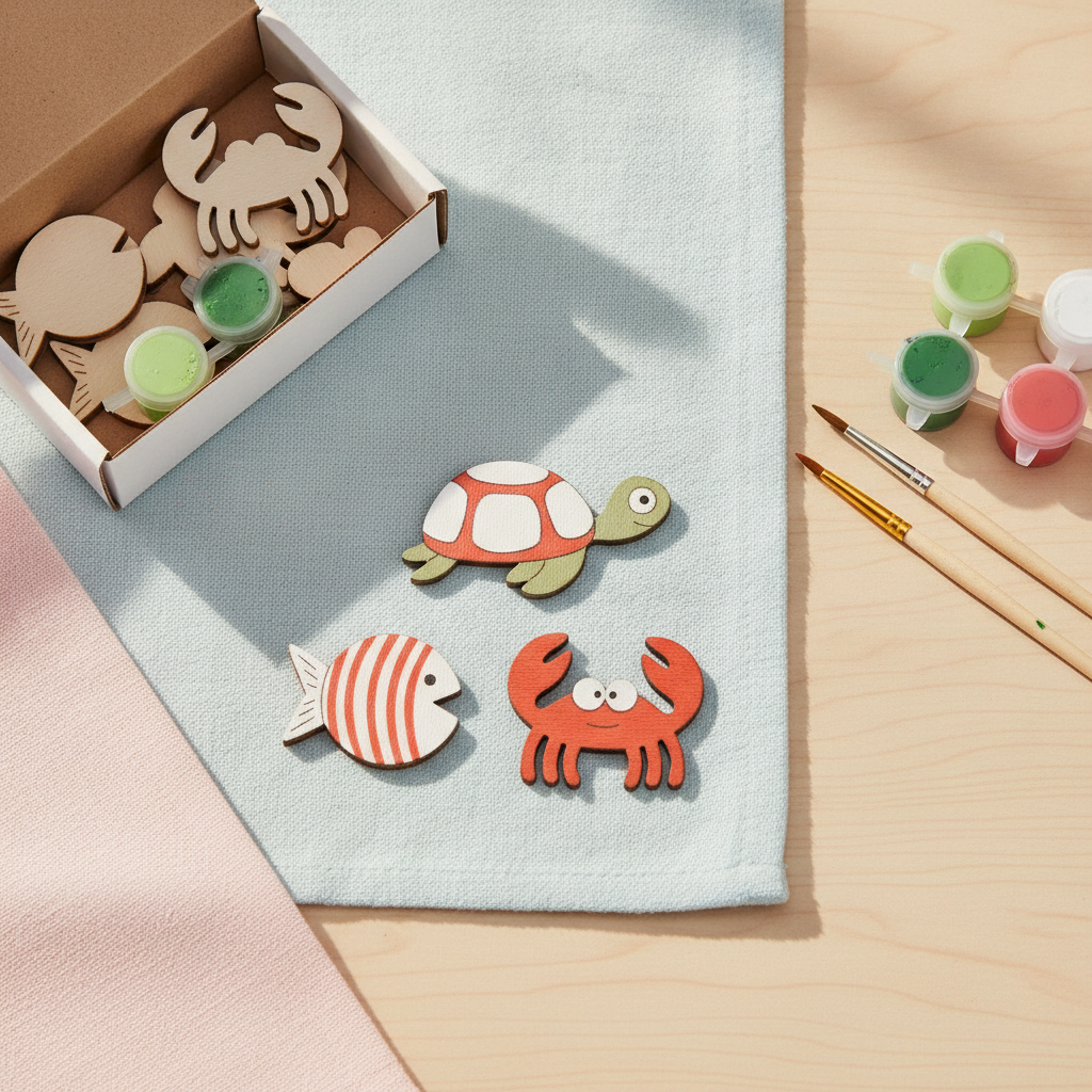 Streuteile Meerrestiere mix Holz, 9St. 5x2,5 + 3,5x3cm - Kidis Art