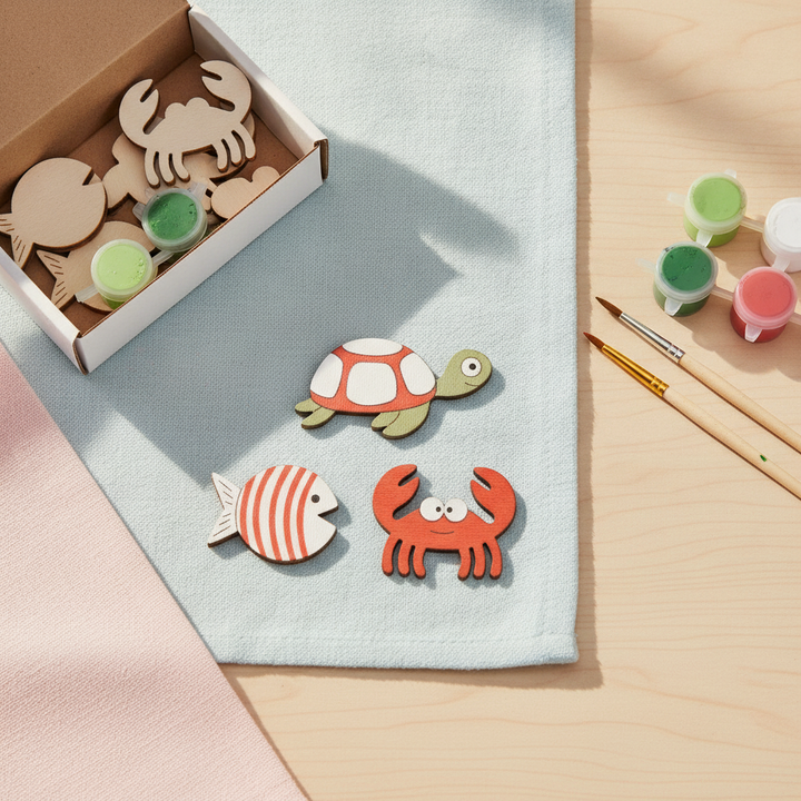 Streuteile Meerrestiere mix Holz, 9St. 5x2,5 + 3,5x3cm - Kidis Art