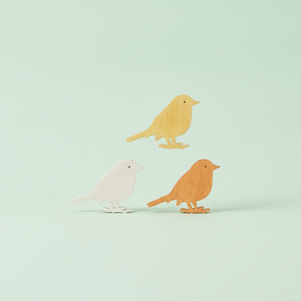 Streuteile Vogel, 4,5cm, 9St. Holz, gelb-orange mix, FSC - Kidis Art