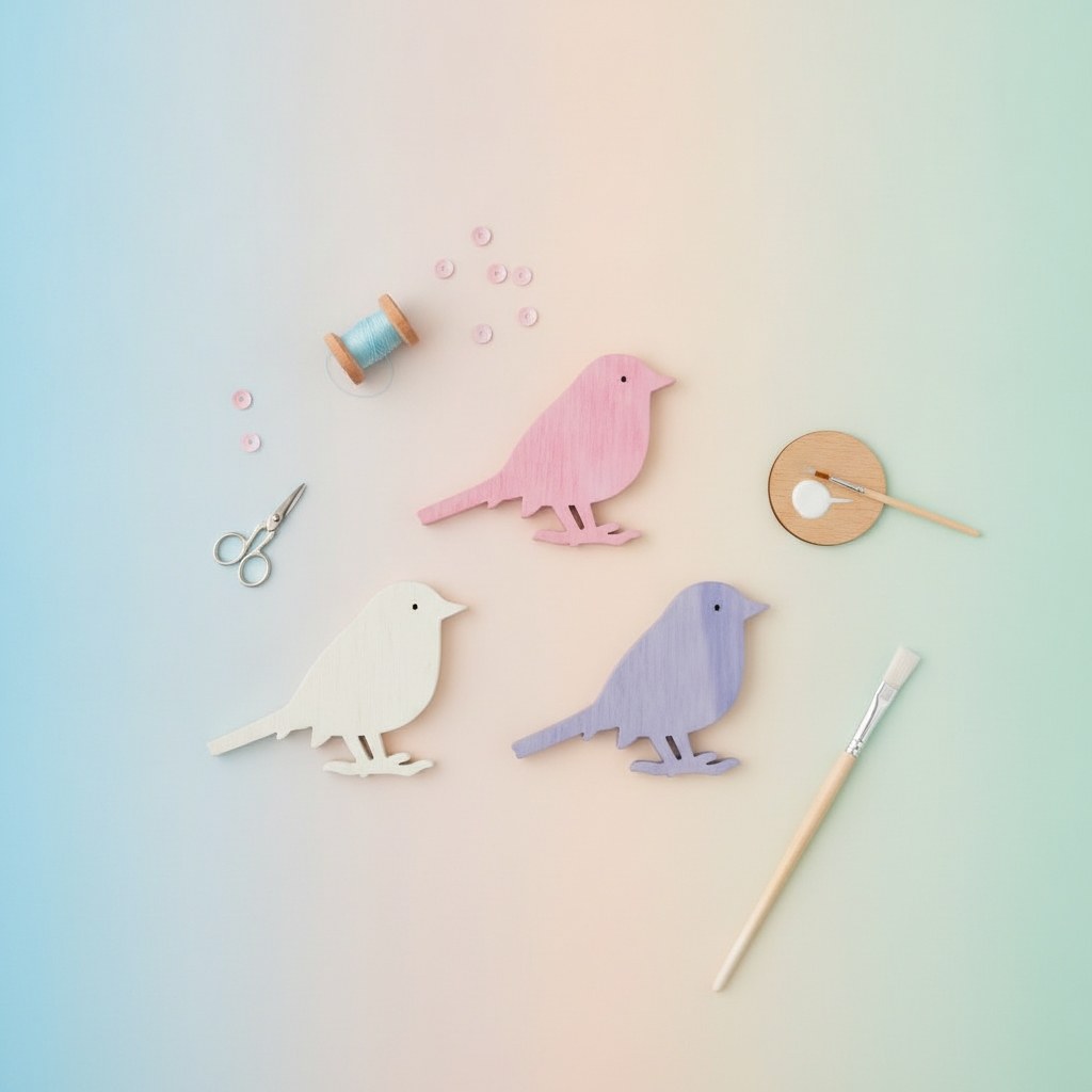 Streuteile Vogel, 4,5cm, 9St. Holz, lila-mix, FSC - Kidis Art