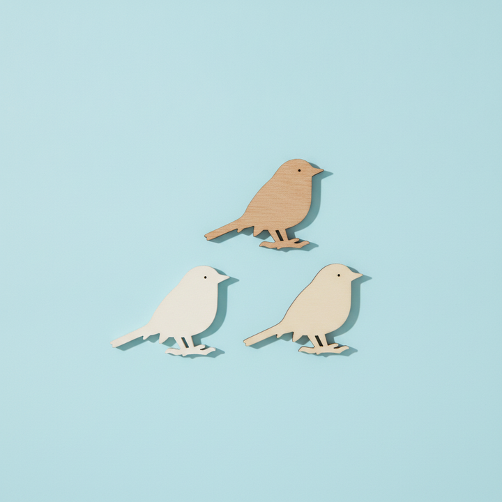 Streuteile Vogel, 4,5x3cm, 9St Holz natur-braun mix FSC - Kidis Art