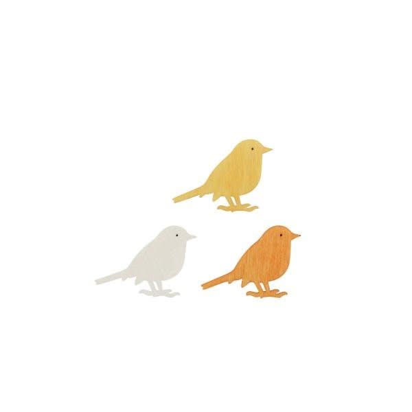 Streuteile Vogel, 4,5cm, 9St. Holz, gelb-orange mix, FSC - Kidis Art