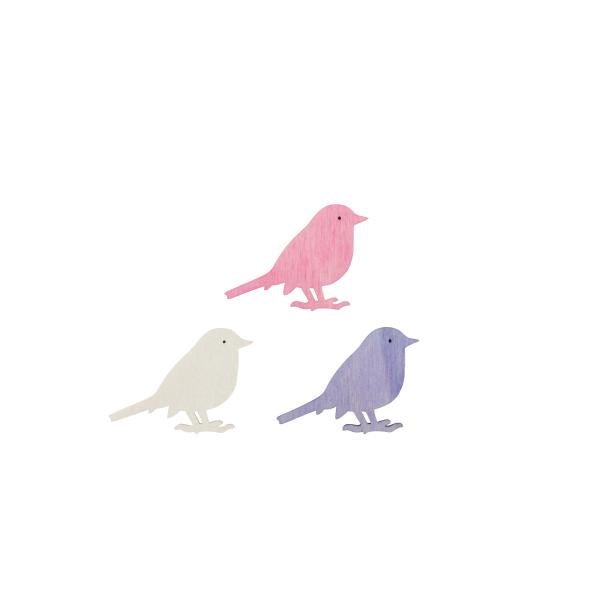 Streuteile Vogel, 4,5cm, 9St. Holz, lila - mix, FSC - Kidis Art