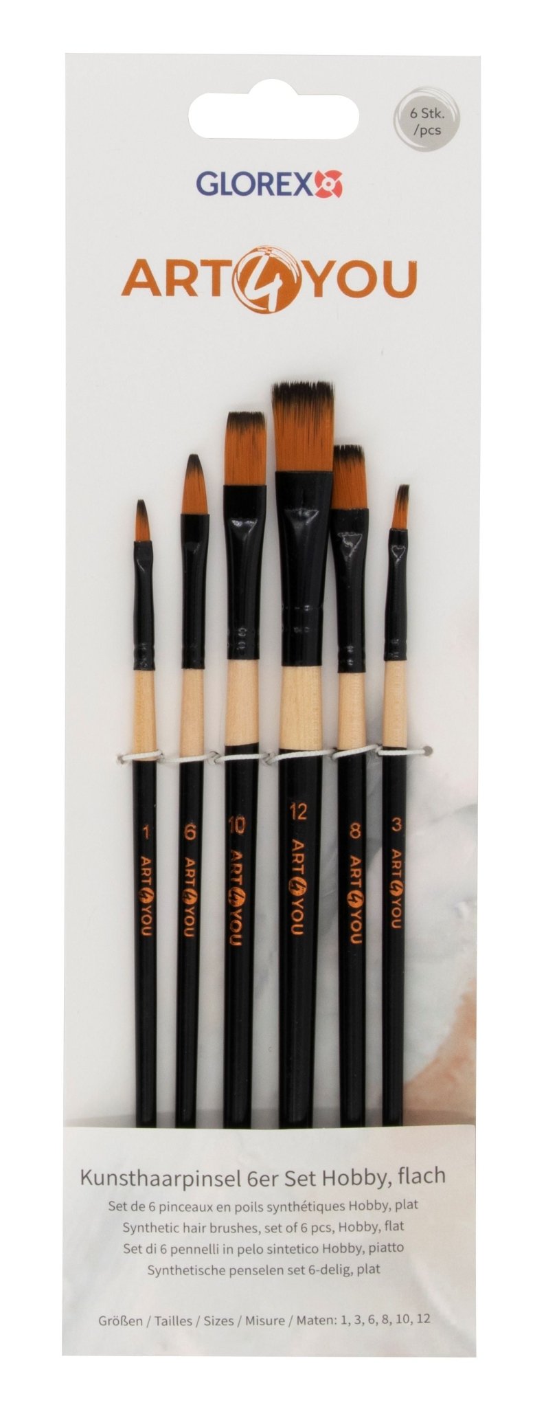 Synthetic Hobbypinsel 6er Set Flach, Gr. 1,3,6,8,10,12 - Kidis Art