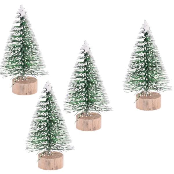 Grüne Tannenbaum-Weihnachtsdeko mit Kunstschnee und Holzsockel, 3er-Set