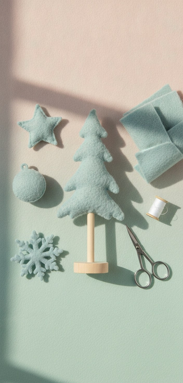 Accessoires: Sterne, Schneeflocken und Kugeln zum blauen Baum