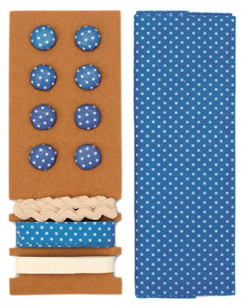 Textil-Set blau gepunktet, 48x48cm Bänder 3x1m 8 Knöpfe - Kidis Art
