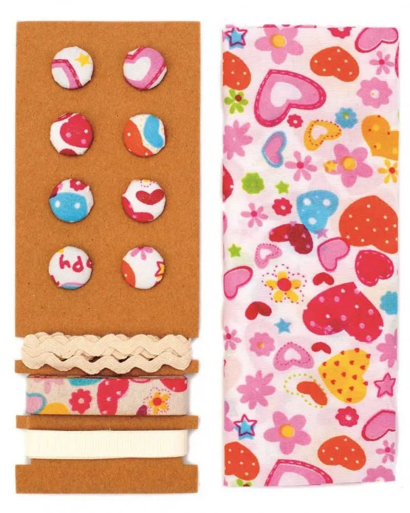 Textil-Set bunt Herzen, 48x48cm Bänder 3x1m 8 Knöpfe - Kidis Art