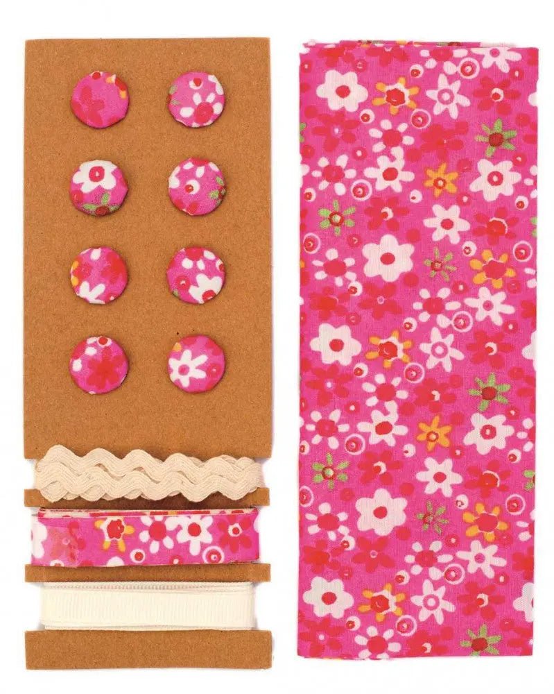 Textil - Set pink, Blumen, 48x48cm Bänder 3x1m 8 Knöpfe - Kidis Art