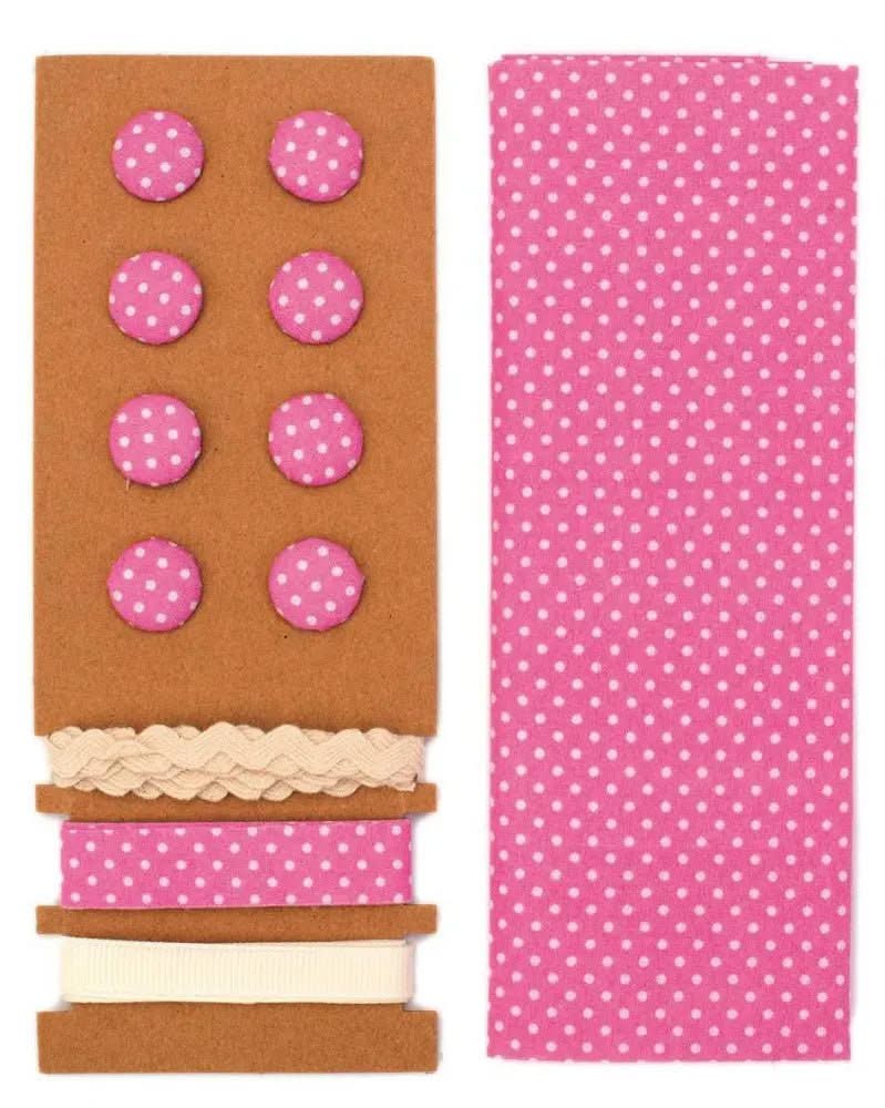 Textil-Set pink Punkte, 48x48cm Bänder 3x1m 8 Knöpfe - Kidis Art