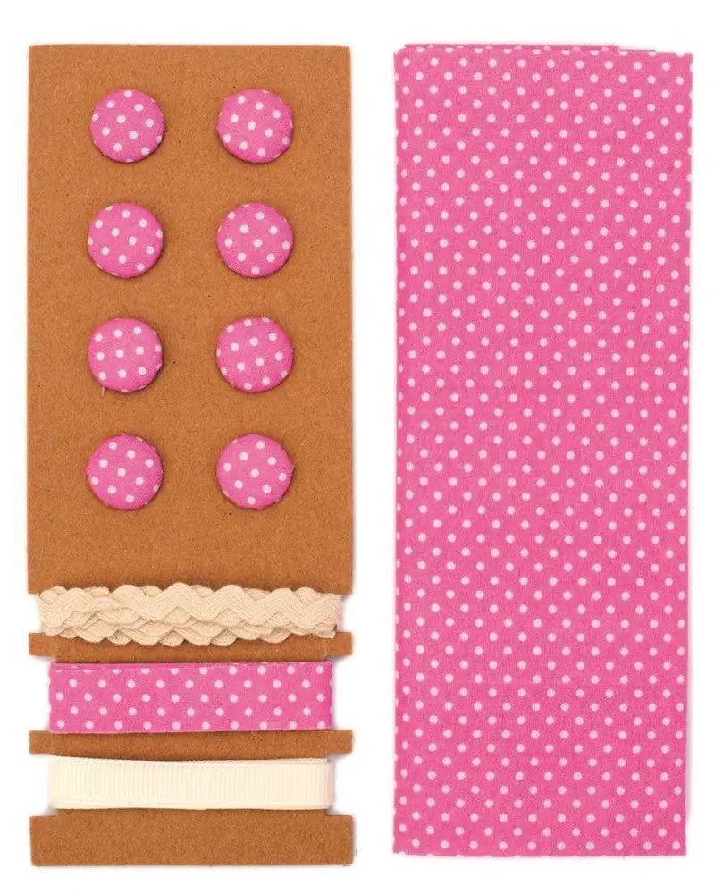 Textil - Set pink Punkte, 48x48cm Bänder 3x1m 8 Knöpfe - Kidis Art