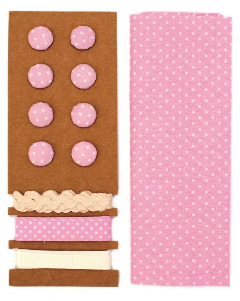 Textil-Set rosa gepunktet,48x48cm Bänder 3x1m 8 Knöpfe - Kidis Art