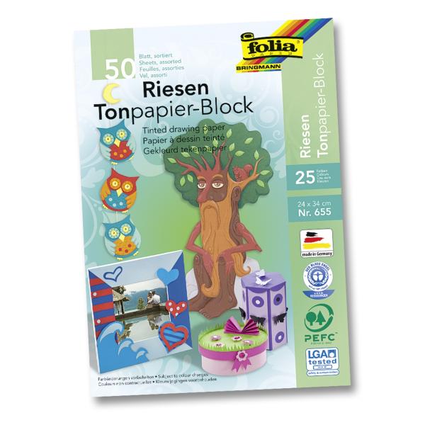 Tonzeichenpapierblock 130g/m² 24x34 cm, 50 Bl. sortiert - Kidis Art