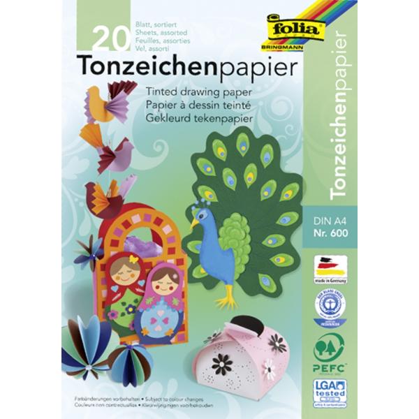 Tonzeichenpapierblock 130g/m² A 4, 20 Bl. sortiert - Kidis Art