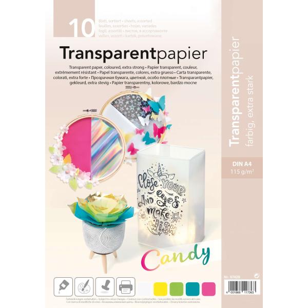 Transparentpapier farbig 115g/m2, 10 Blatt uni - Kidis Art
