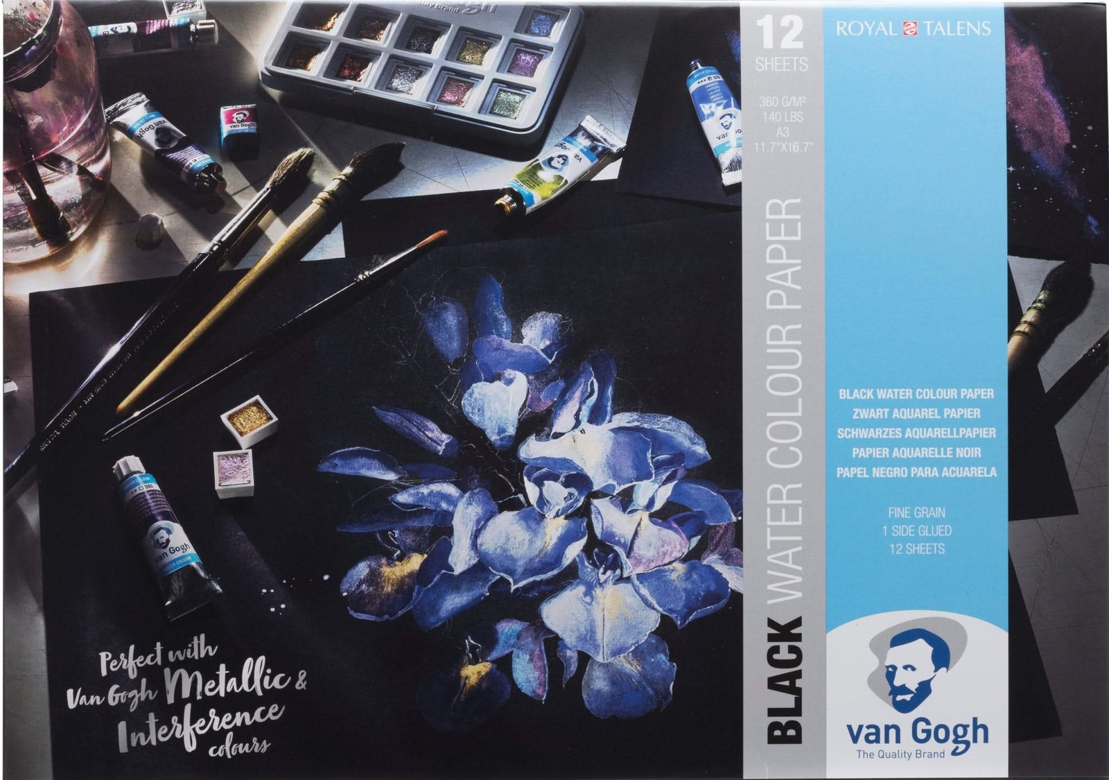 Van Gogh Schwarzer Aquarellpapierblock 12 Blatt 360 g / Format 42 x 29,7 cm (A3) - Kidis Art
