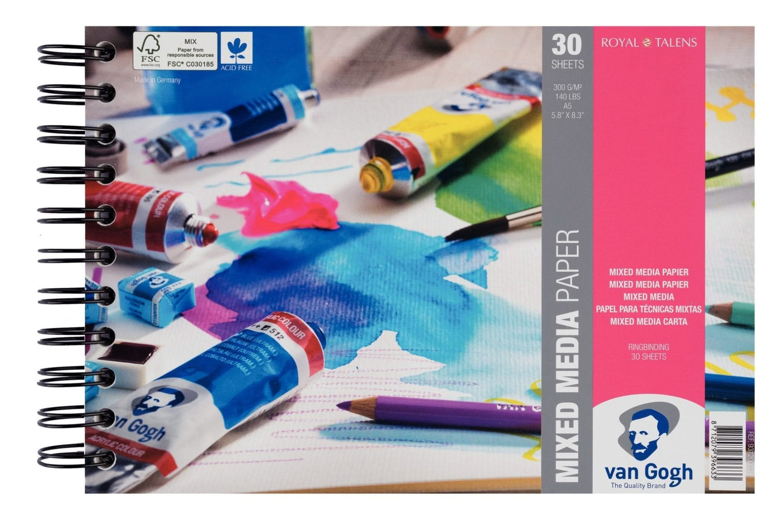 Van Gogh Spiralgebundener Block 30 Blatt 300 g/140 lb Größe 21 x 14,8 cm (A5) - Kidis Art