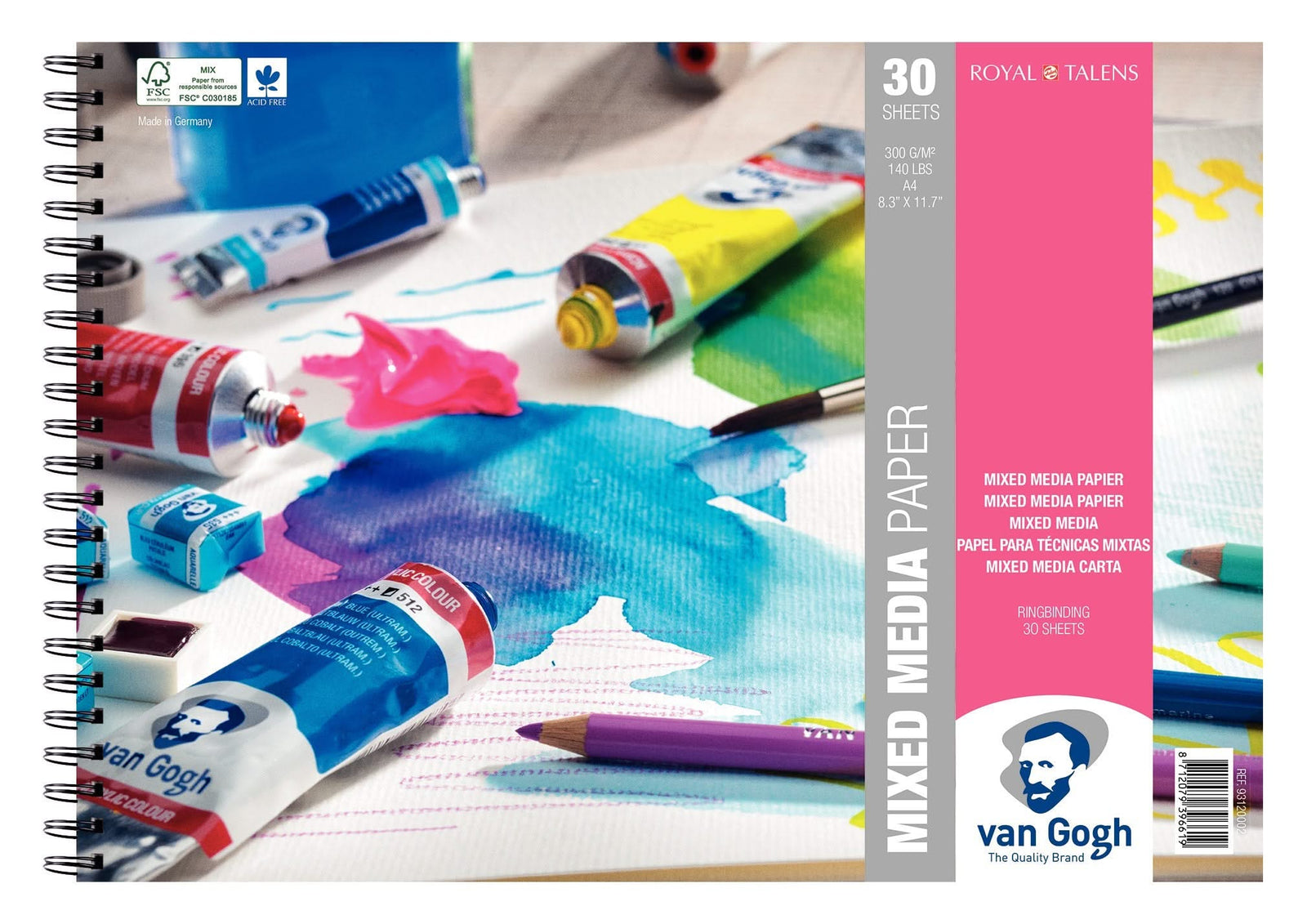 Van Gogh Spiralgebundener Block 30 Blatt 300 g/140 lb Größe 29,7 cm x 21 cm (A4) - Kidis Art