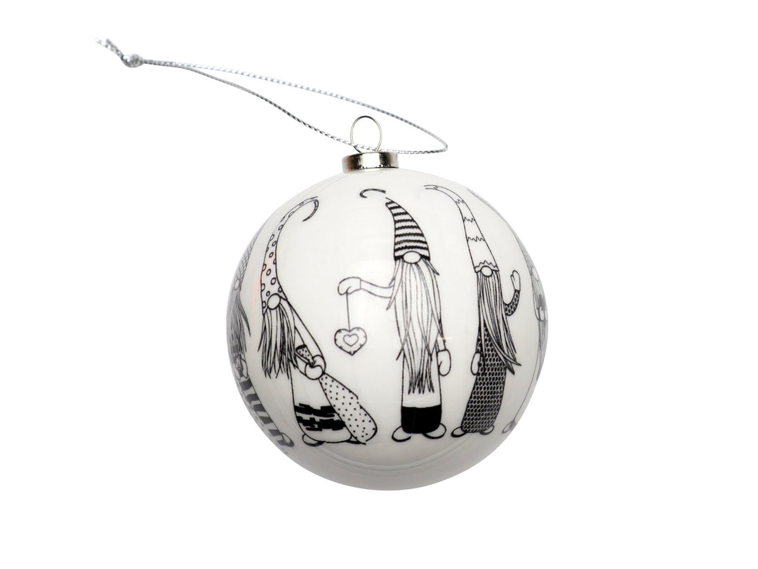 Weihnachtskugel 7,5cm weiss mit Wichtel - Kidis Art