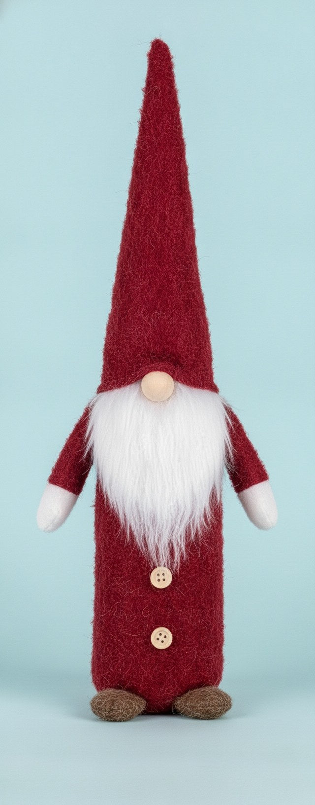 38cm roter Weihnachtswichtel mit flauschiger Textur vor blauem Hintergrund