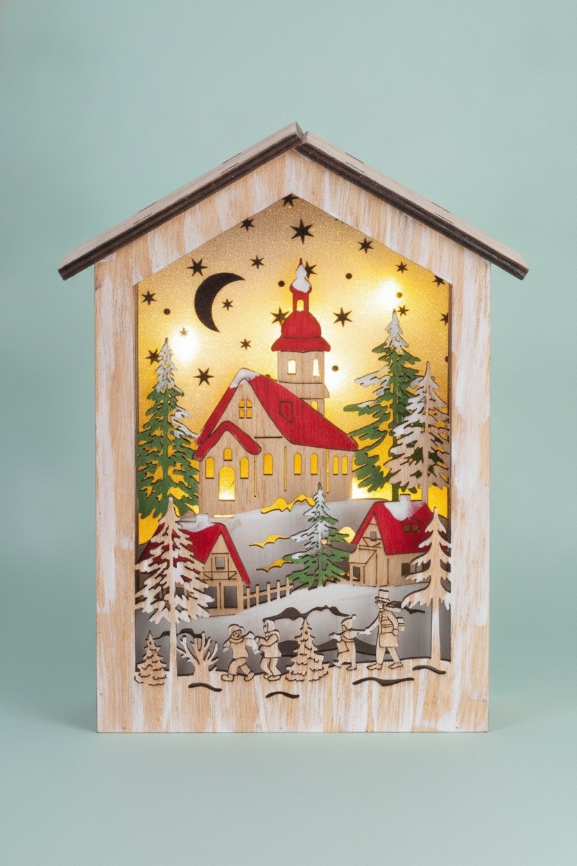 Winterlandschaft m. LED, Timer Haus,17x5x23cm, 2-fach sort. - Kidis Art