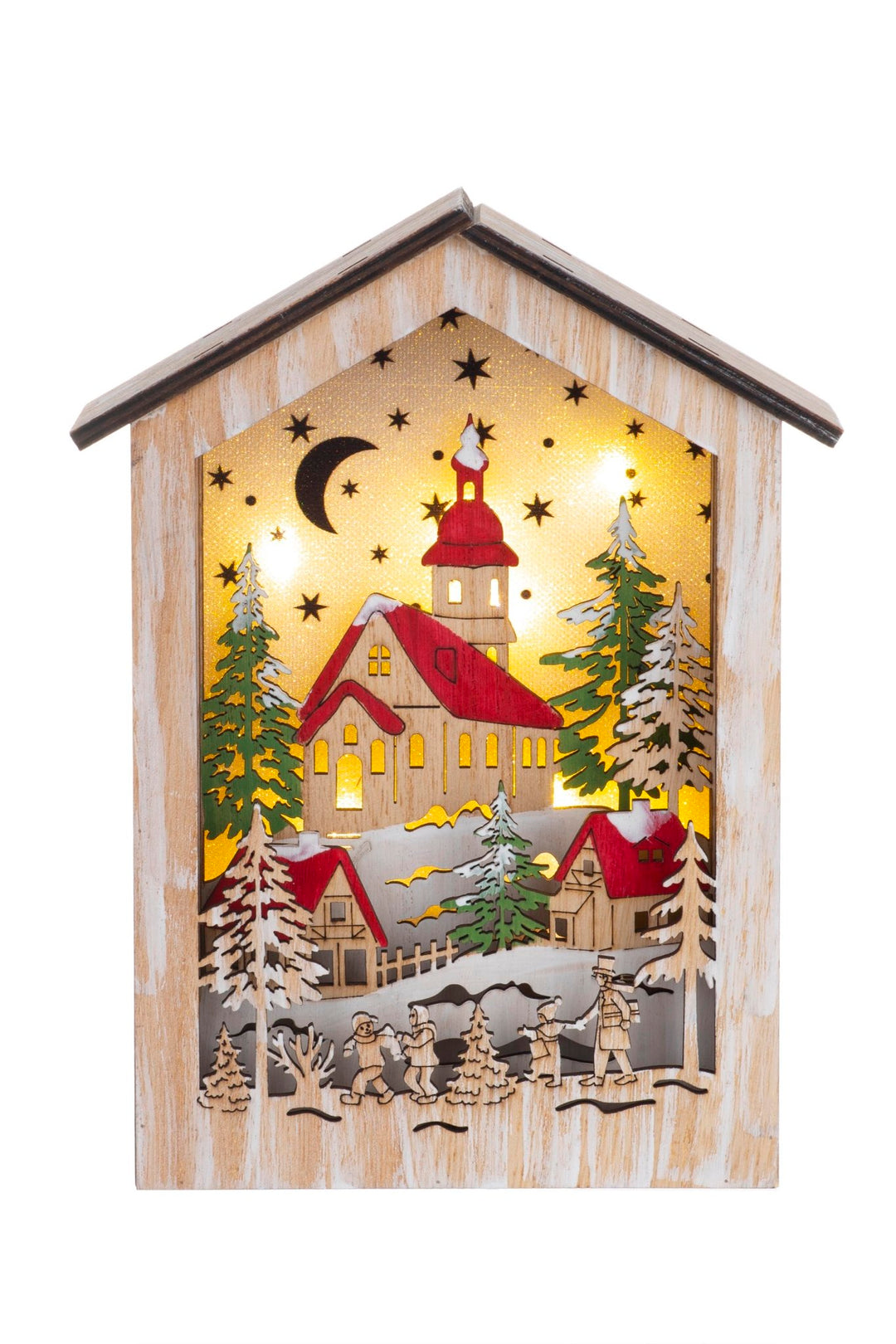 Winterlandschaft m. LED, Timer Haus,17x5x23cm, 2-fach sort. - Kidis Art