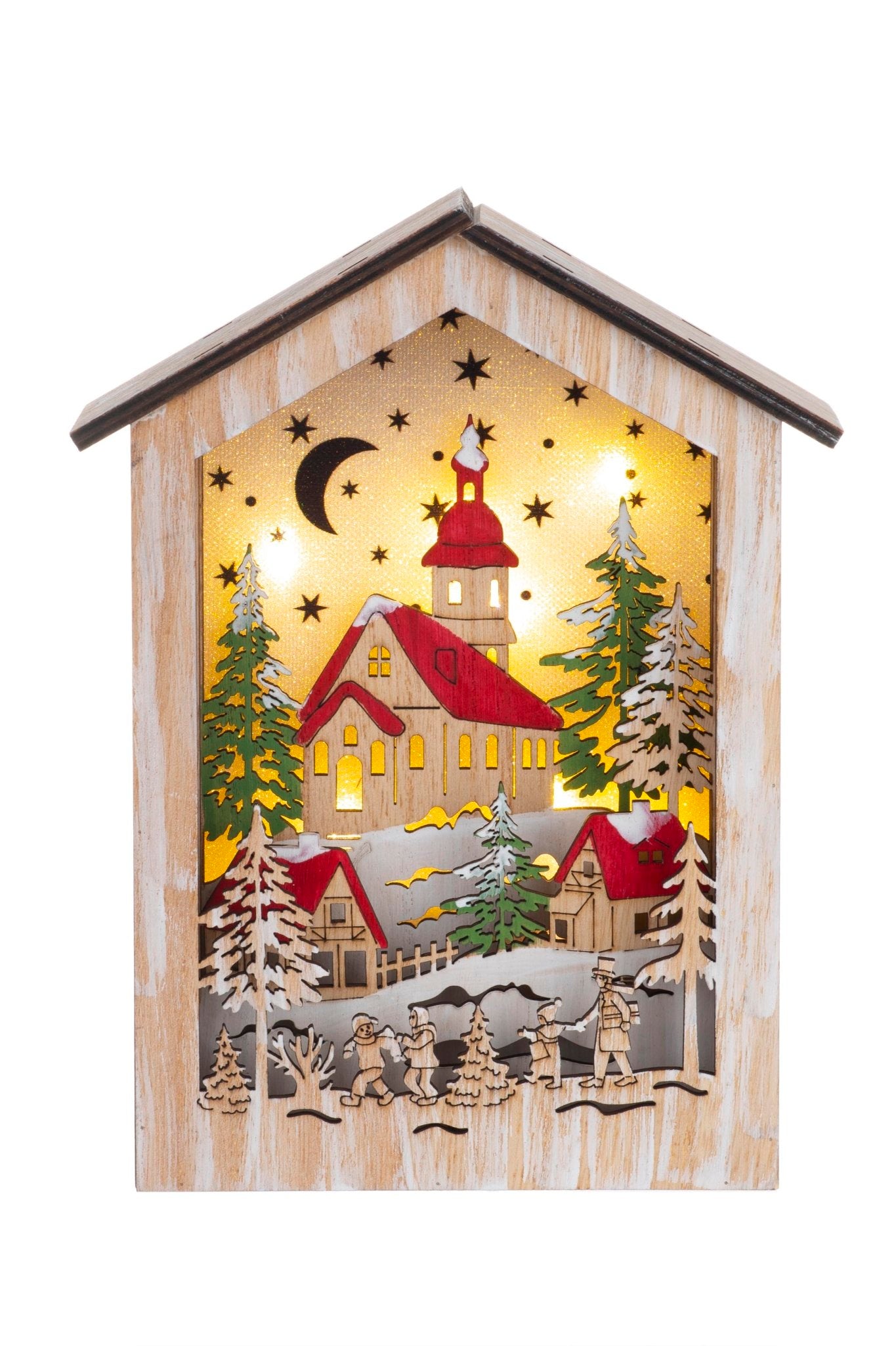 Winterlandschaft m. LED, Timer Haus,17x5x23cm, 2-fach sort. - Kidis Art