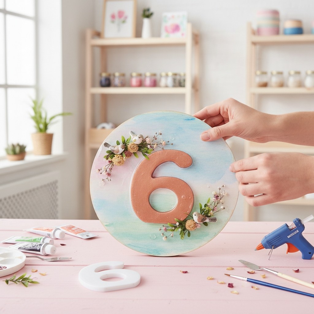 Zahl 6 MDF 5,5x0,9cm 1St - Kidis Art