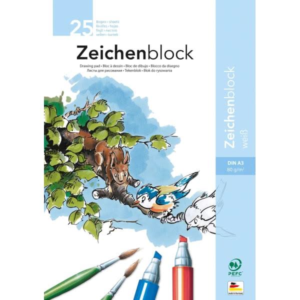 Zeichenblock, 80g/m², DIN A3 25 Blatt, weiß - Kidis Art