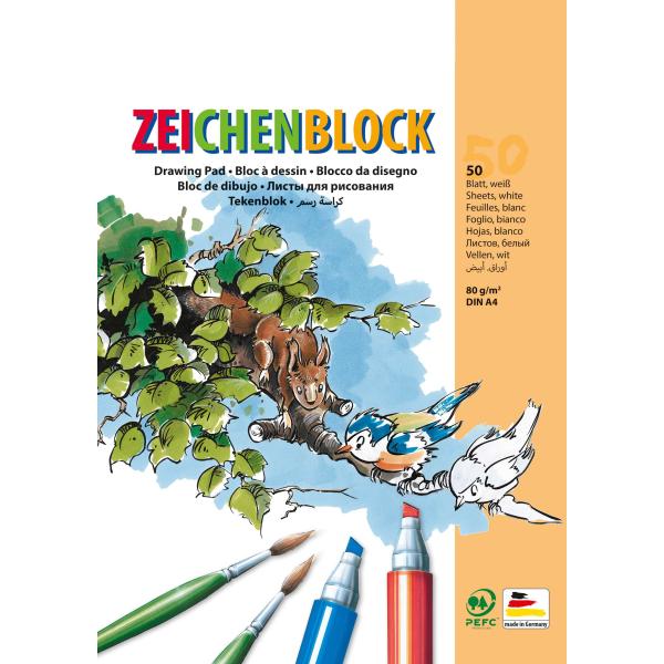 Zeichenblock, 80g/m², DIN A4 50 Blatt, weiß - Kidis Art